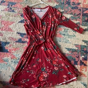 FRENCH GREY XS Red Floral Dress